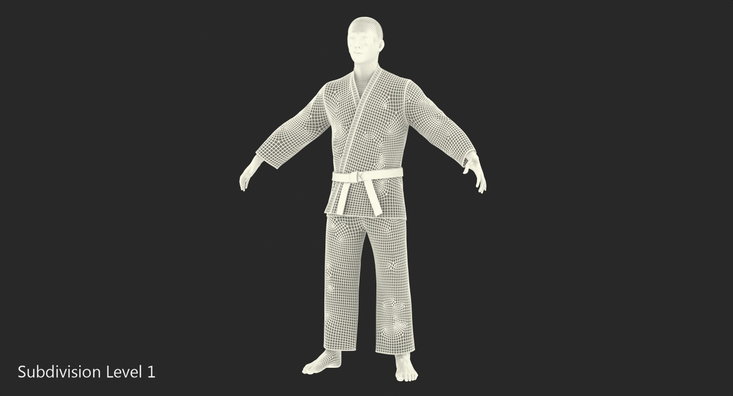 3D model Japanese Karate Fighter Black Suit with Fur Rigged