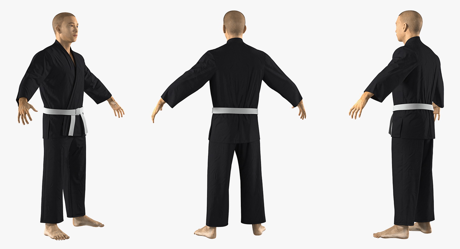 3D model Japanese Karate Fighter Black Suit with Fur Rigged