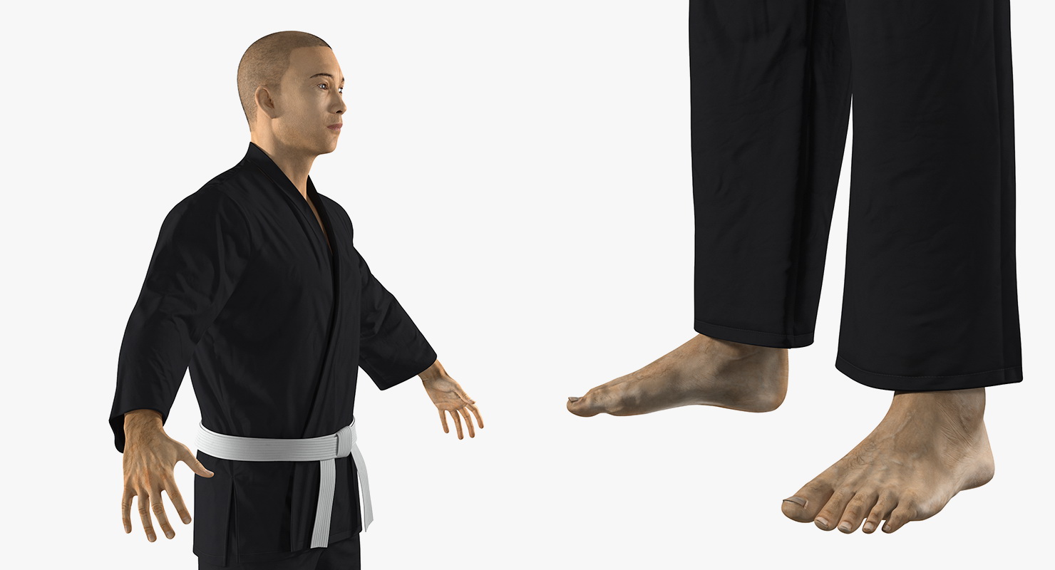3D model Japanese Karate Fighter Black Suit with Fur Rigged