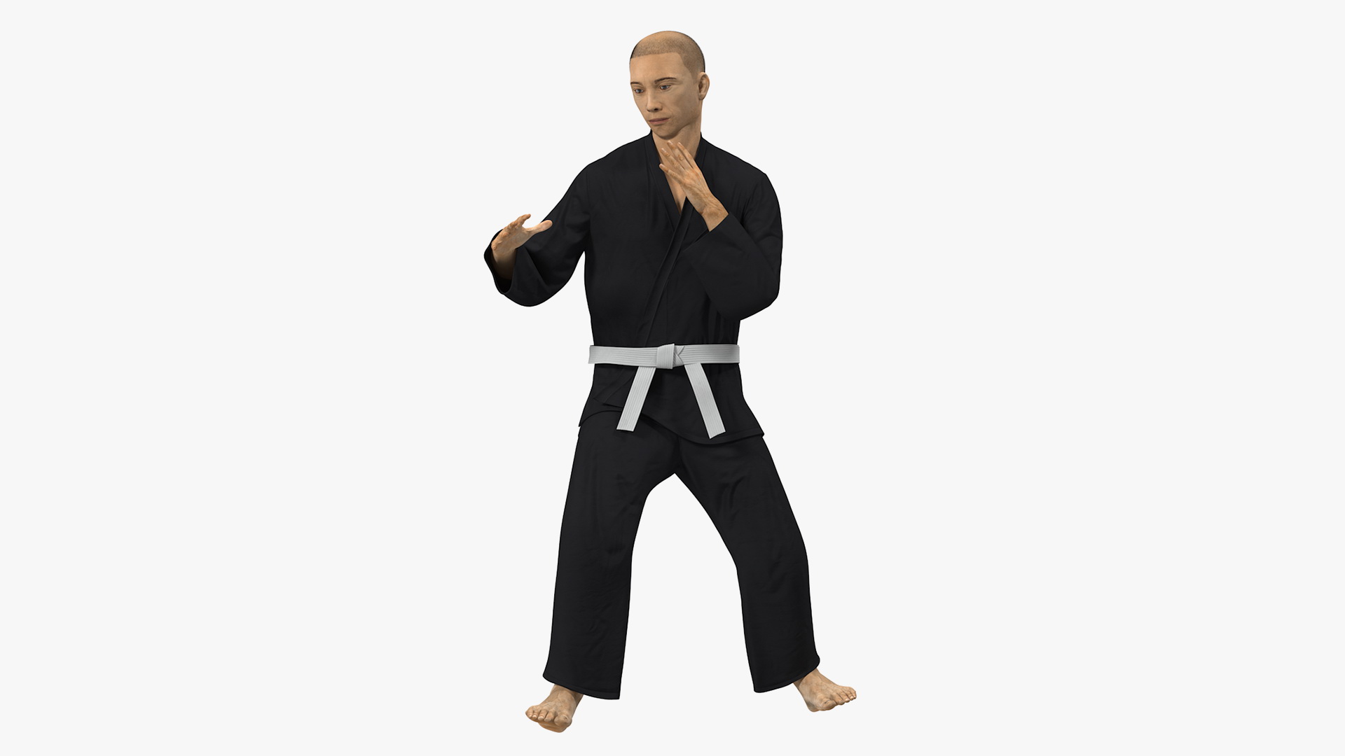 3D model Japanese Karate Fighter Black Suit with Fur Rigged