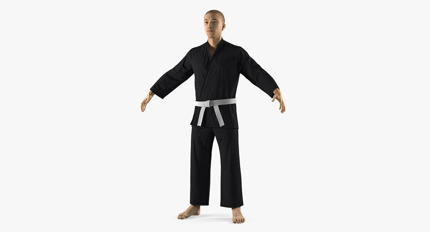 3D model Japanese Karate Fighter Black Suit with Fur Rigged