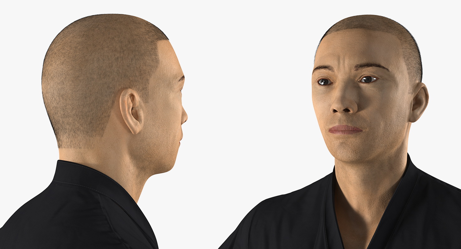 3D model Japanese Karate Fighter Black Suit with Fur Rigged