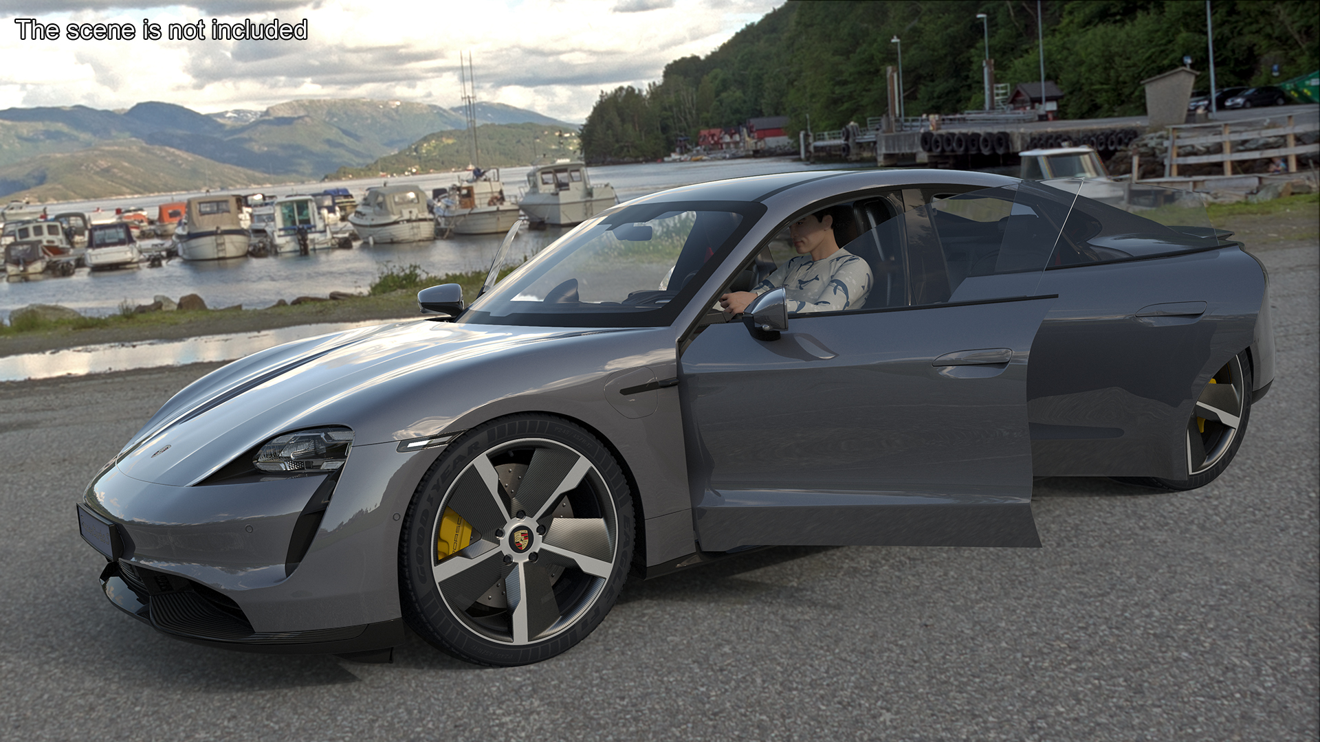 3D model Electric Car Porsche Taycan Turbo with Driver
