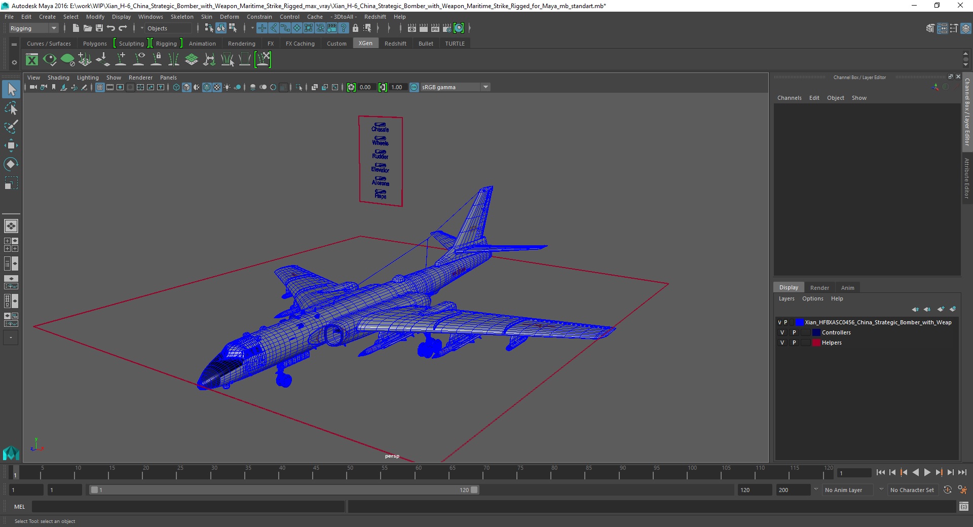 3D model Xian H-6 China Strategic Bomber with Weapon Maritime Strike Rigged for Maya