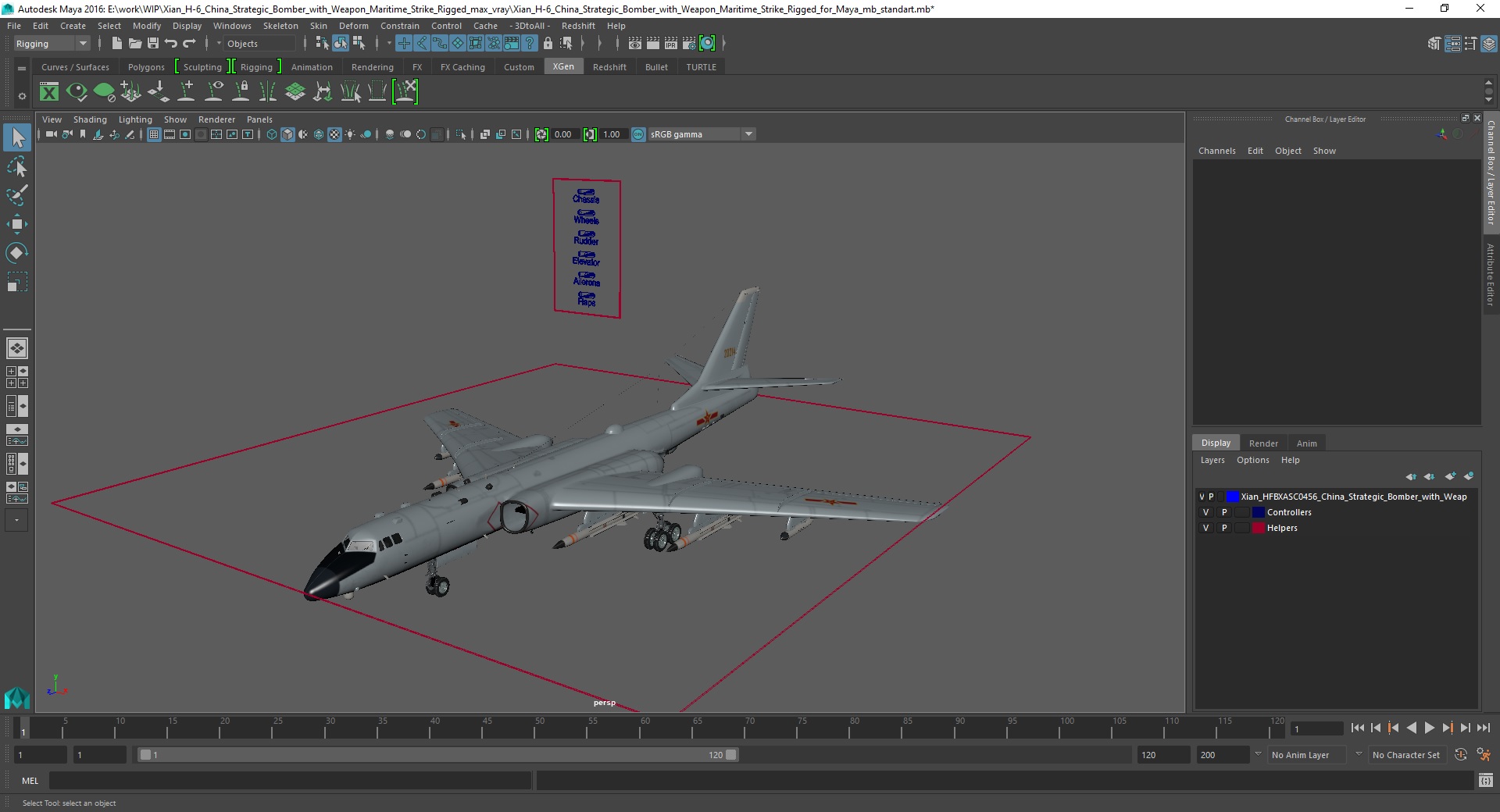 3D model Xian H-6 China Strategic Bomber with Weapon Maritime Strike Rigged for Maya