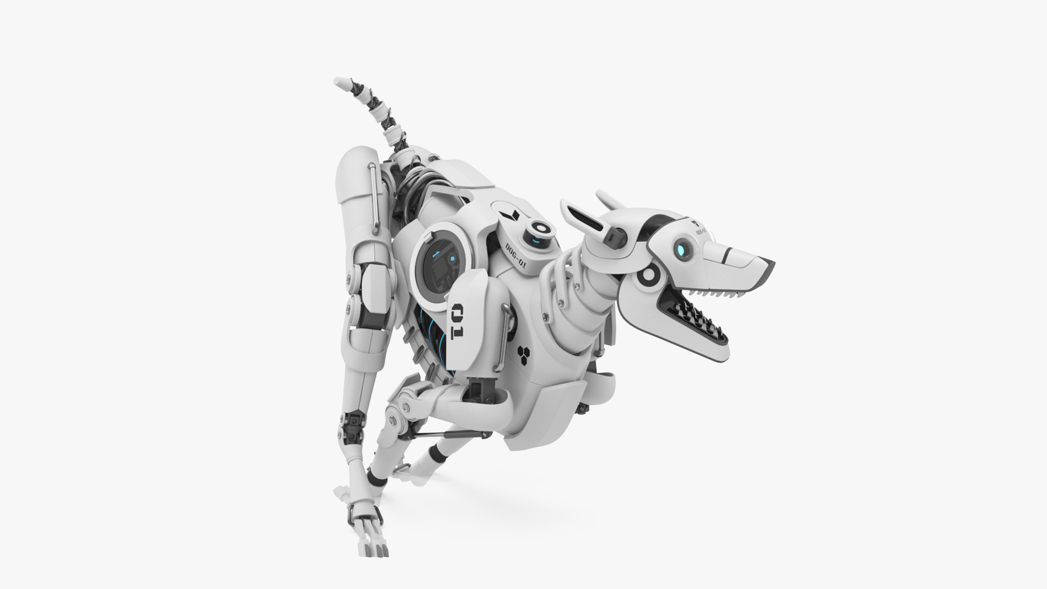 3D Running Futuristic Robotic Dog White
