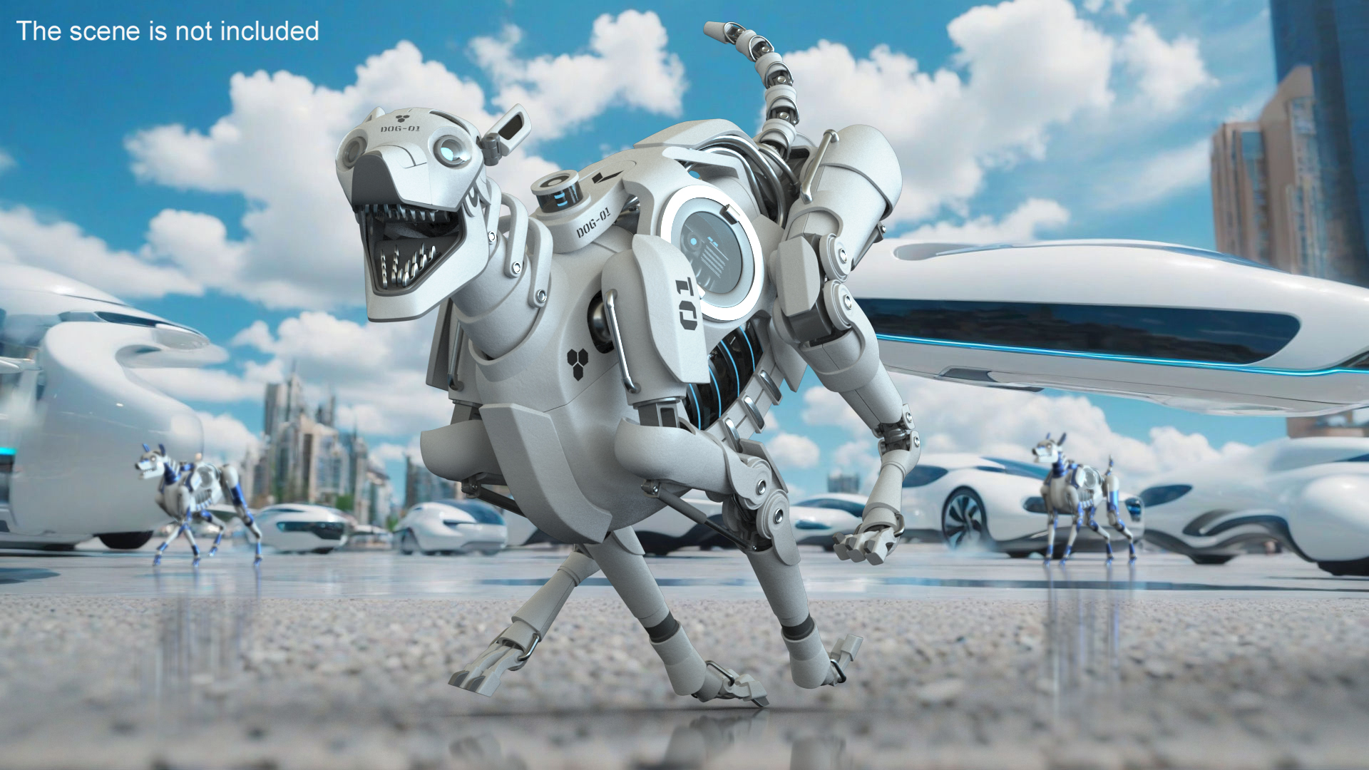 3D Running Futuristic Robotic Dog White