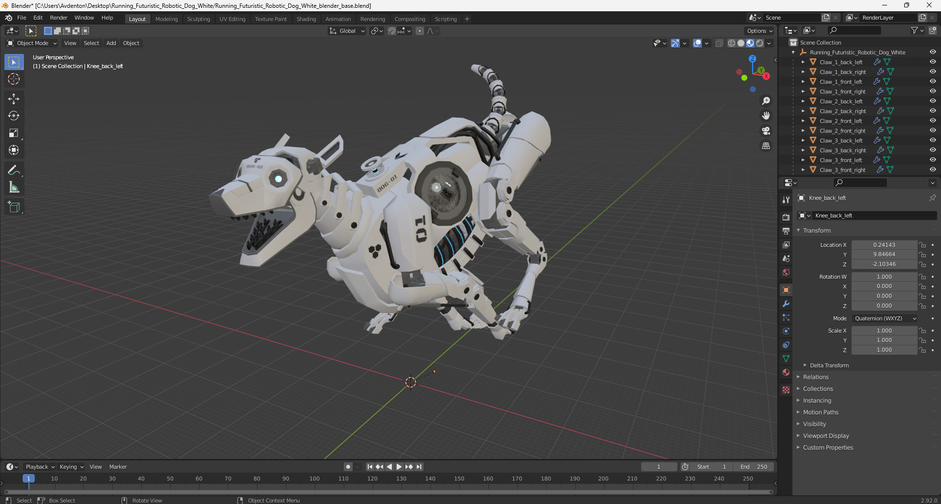 3D Running Futuristic Robotic Dog White