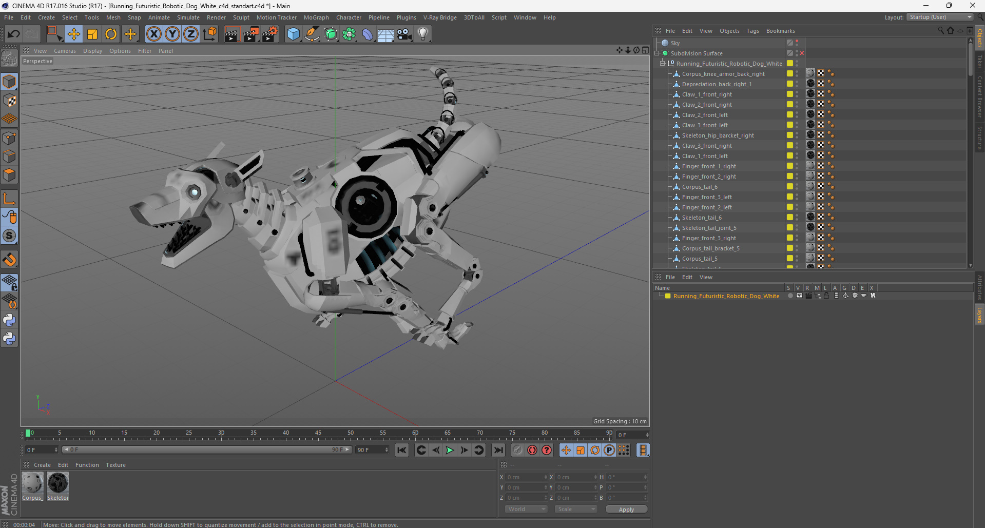 3D Running Futuristic Robotic Dog White