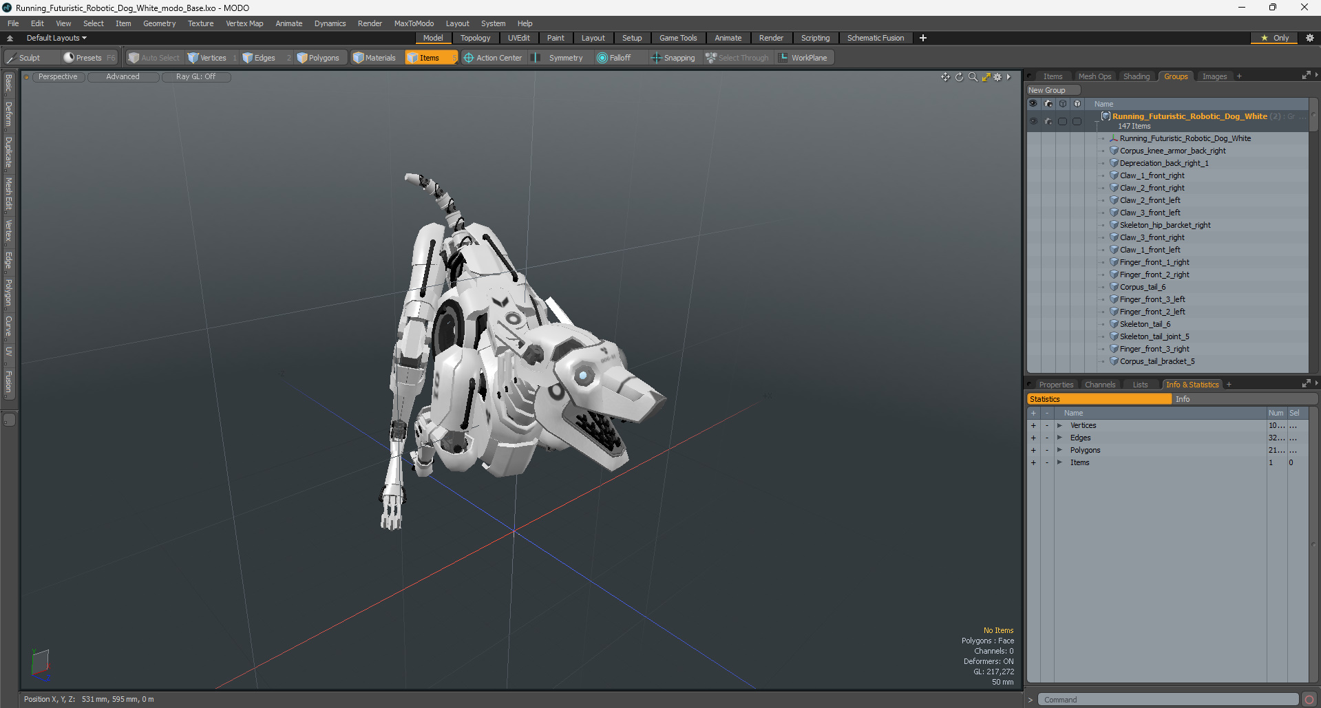3D Running Futuristic Robotic Dog White