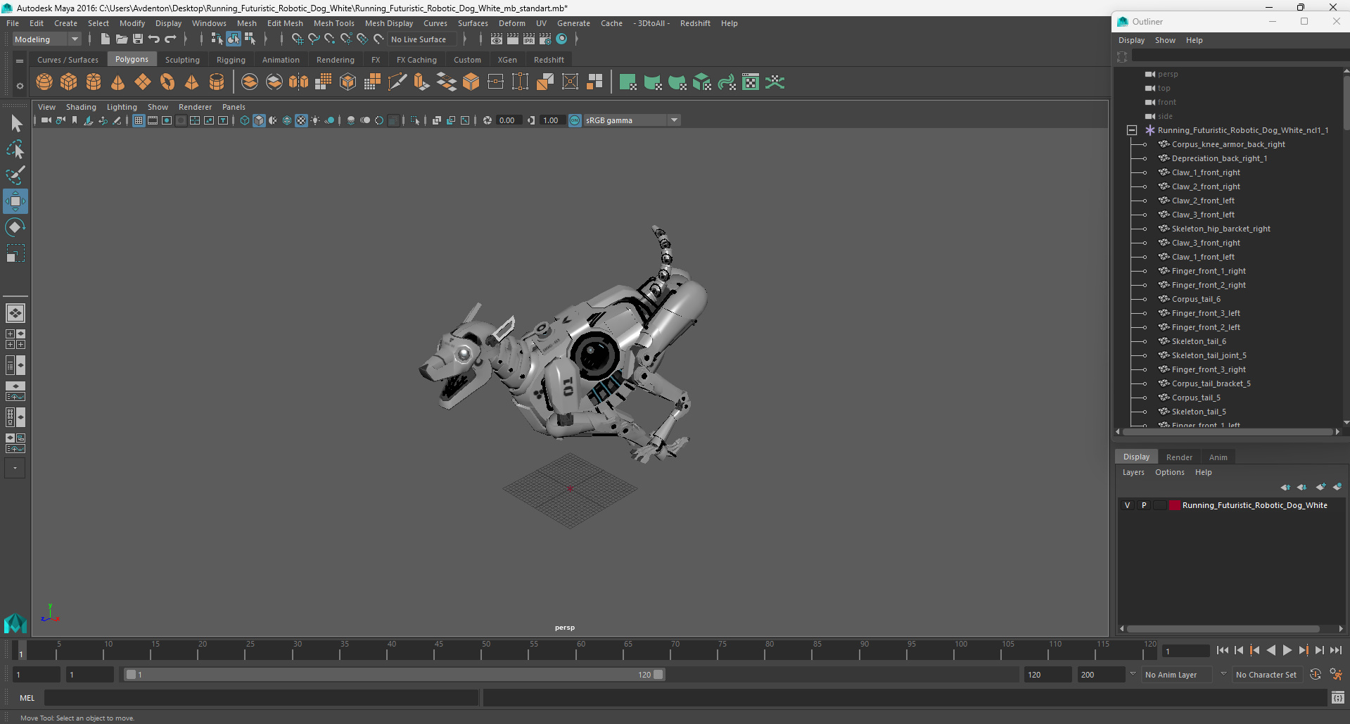 3D Running Futuristic Robotic Dog White