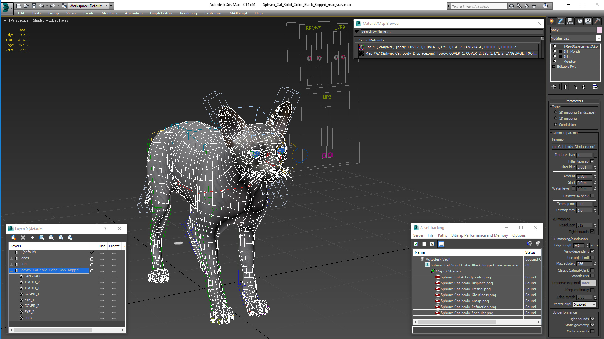 3D model Sphynx Cat Solid Color Black Rigged