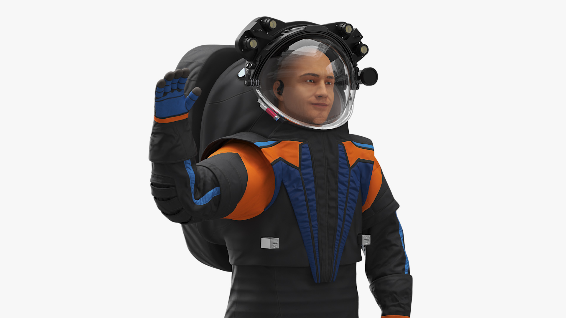 3D Modern Spacesuit on Astronaut Waving Pose