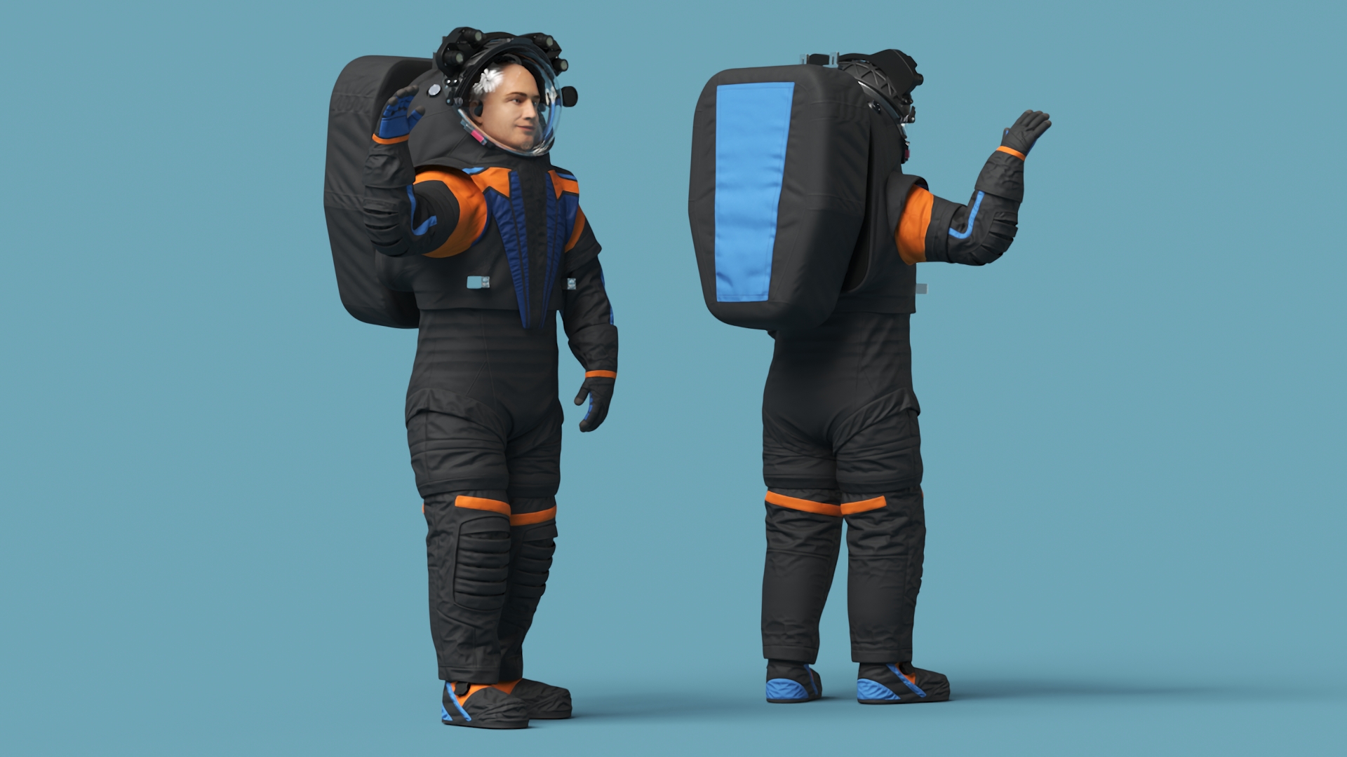 3D Modern Spacesuit on Astronaut Waving Pose