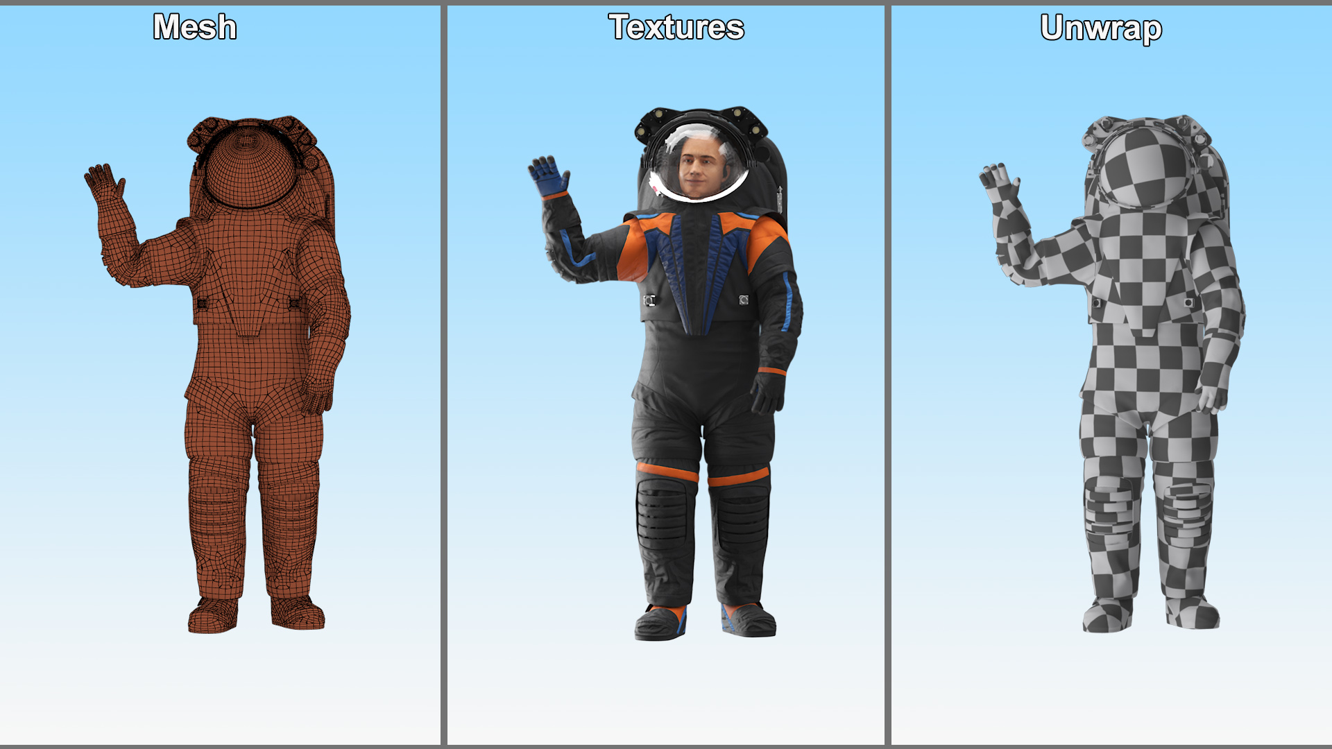 3D Modern Spacesuit on Astronaut Waving Pose
