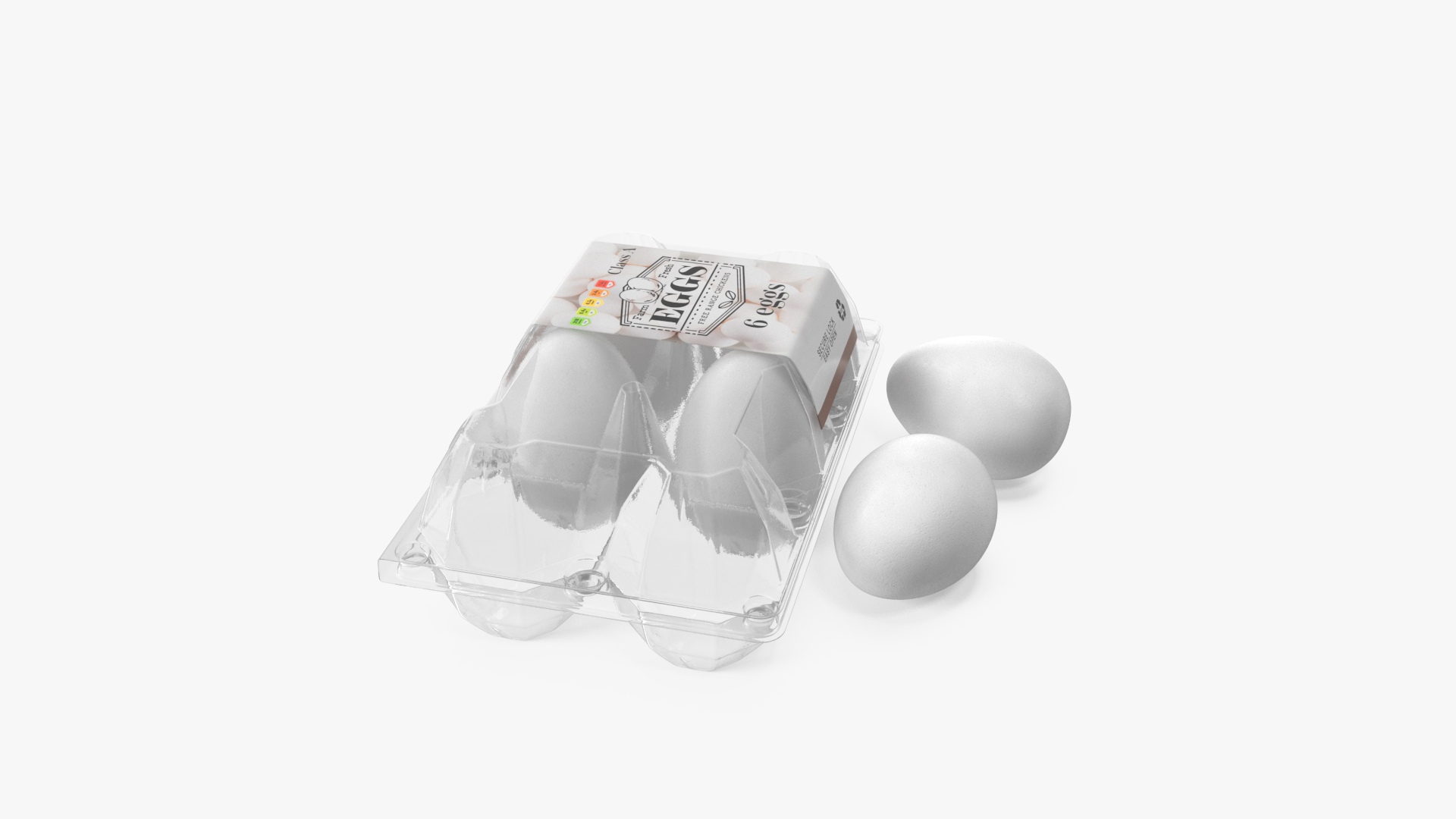 3D Pack of White Eggs in Transparent Container model
