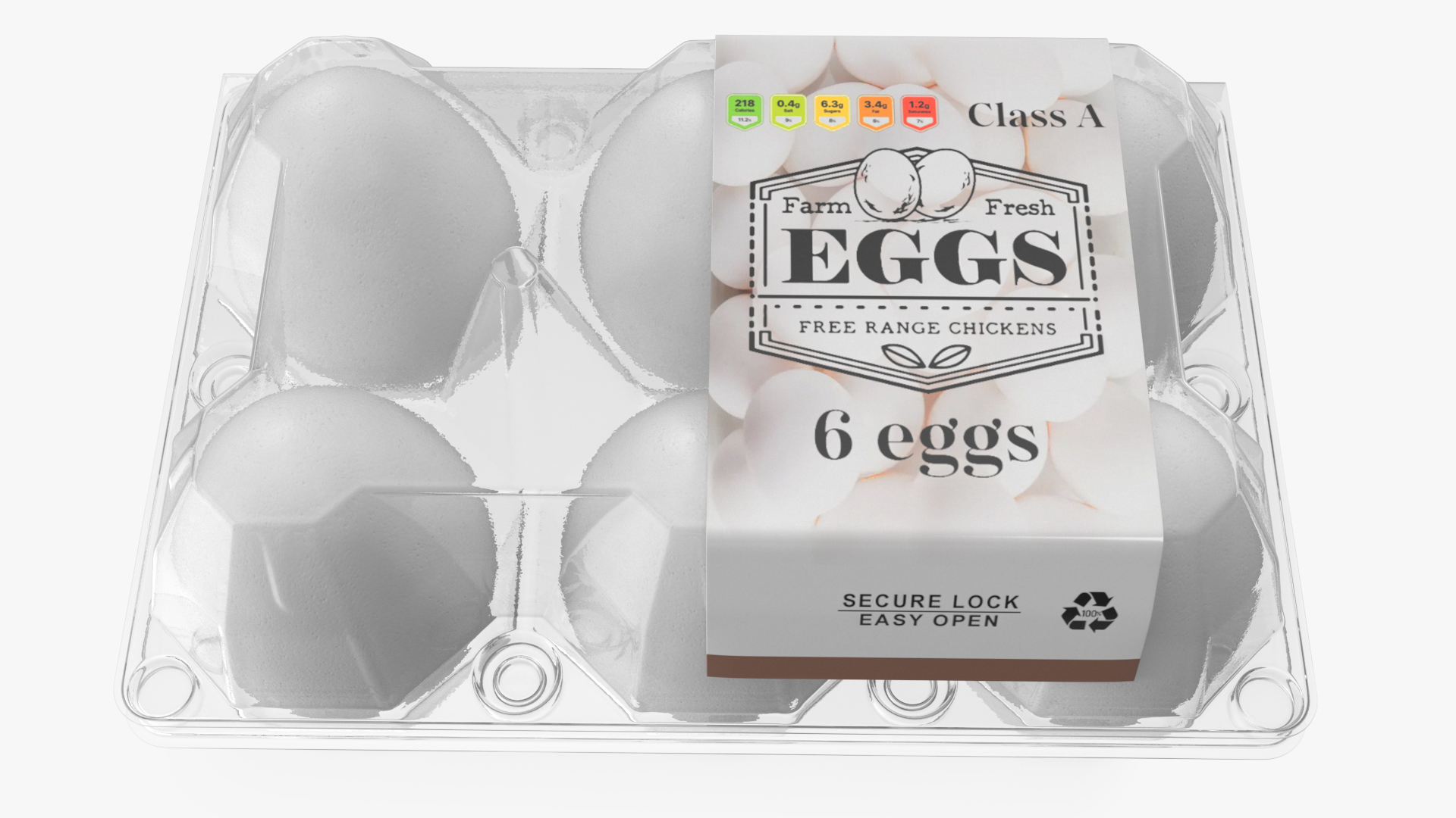3D Pack of White Eggs in Transparent Container model