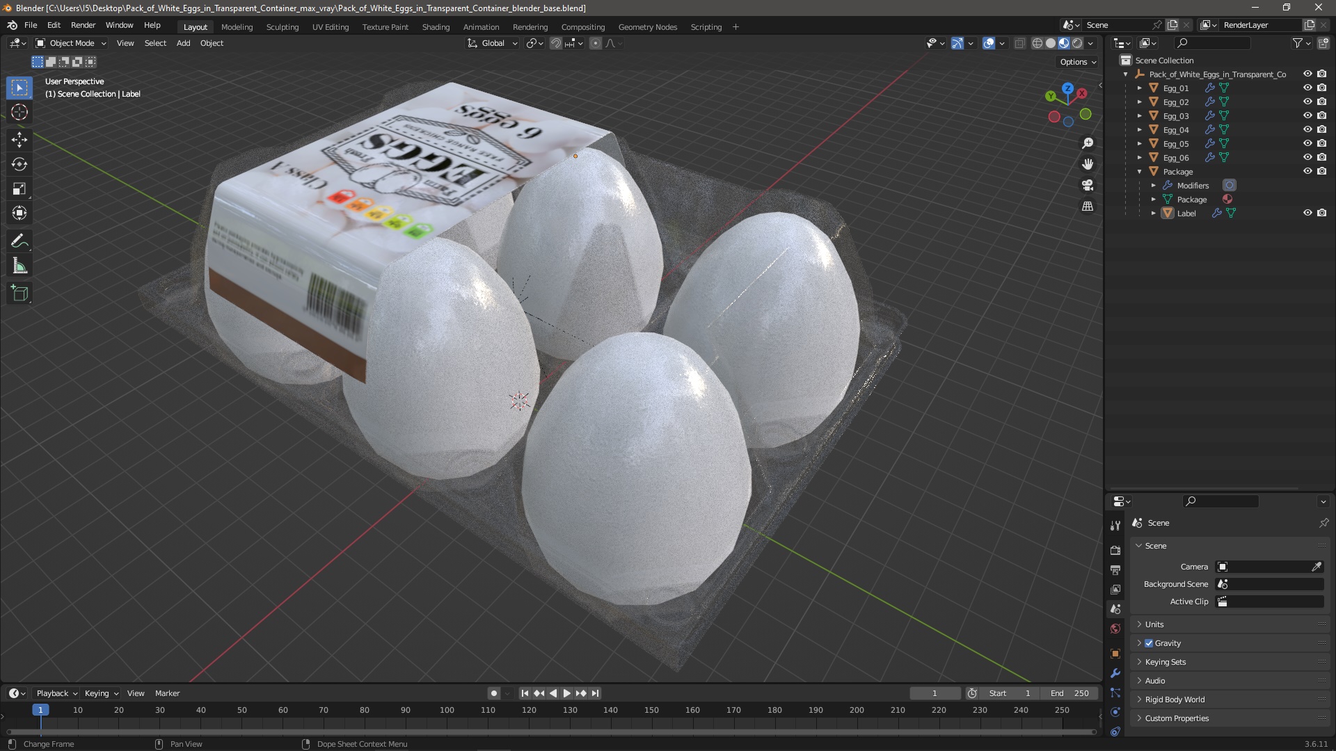 3D Pack of White Eggs in Transparent Container model