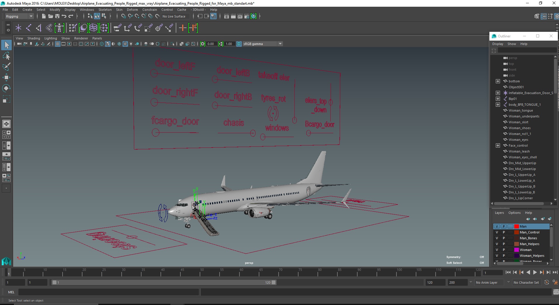 Airplane Evacuating People Rigged for Maya 3D