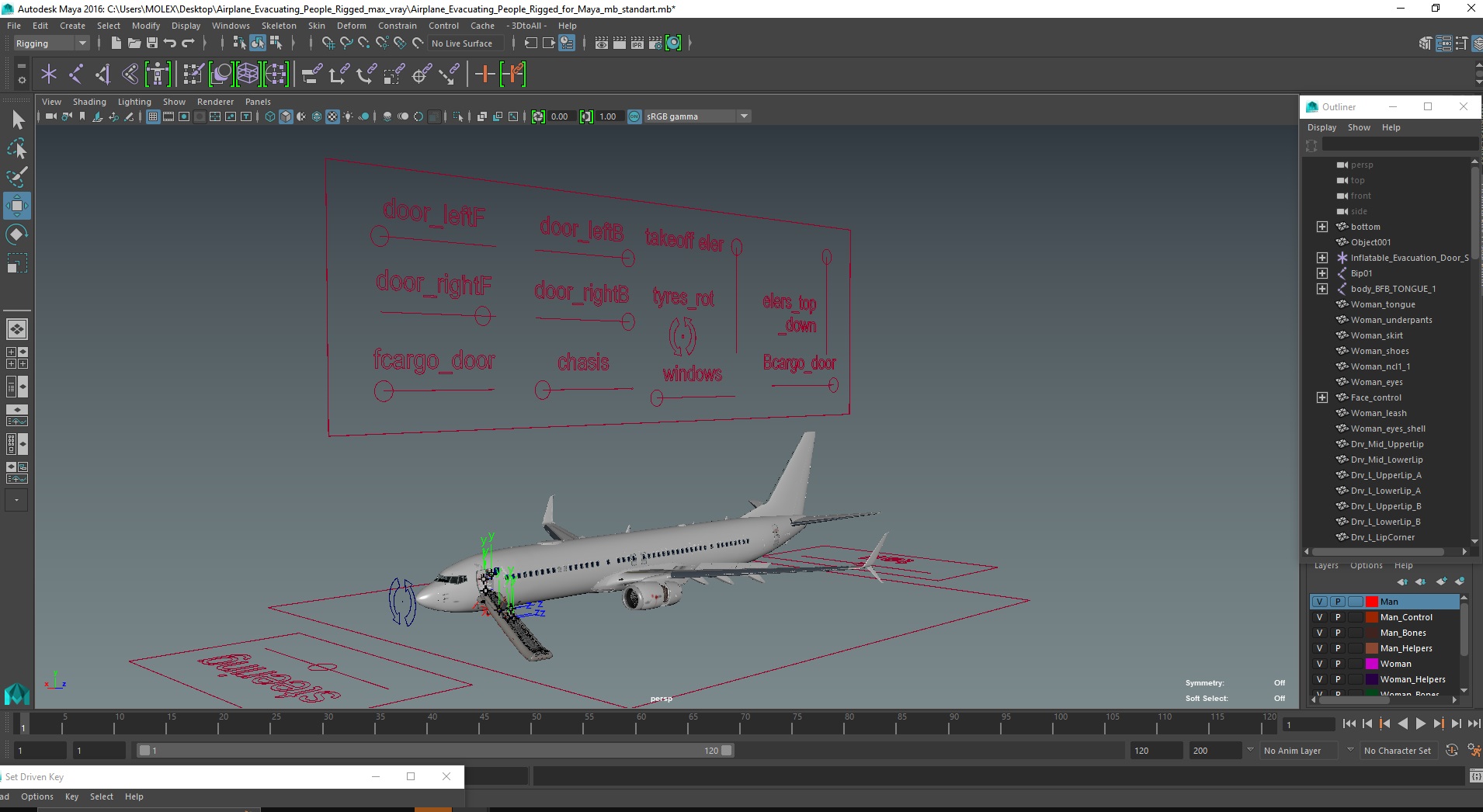 Airplane Evacuating People Rigged for Maya 3D