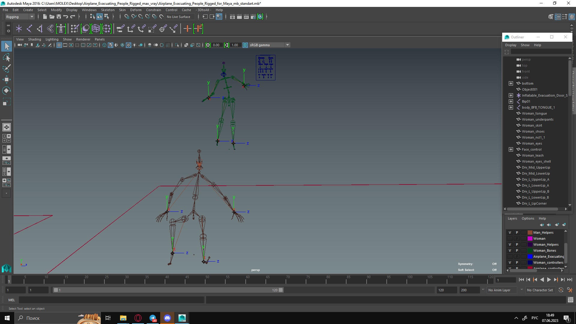 Airplane Evacuating People Rigged for Maya 3D