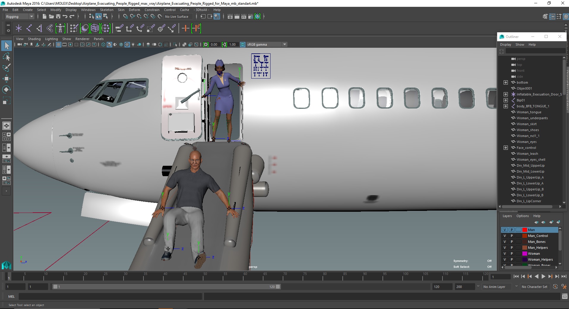 Airplane Evacuating People Rigged for Maya 3D
