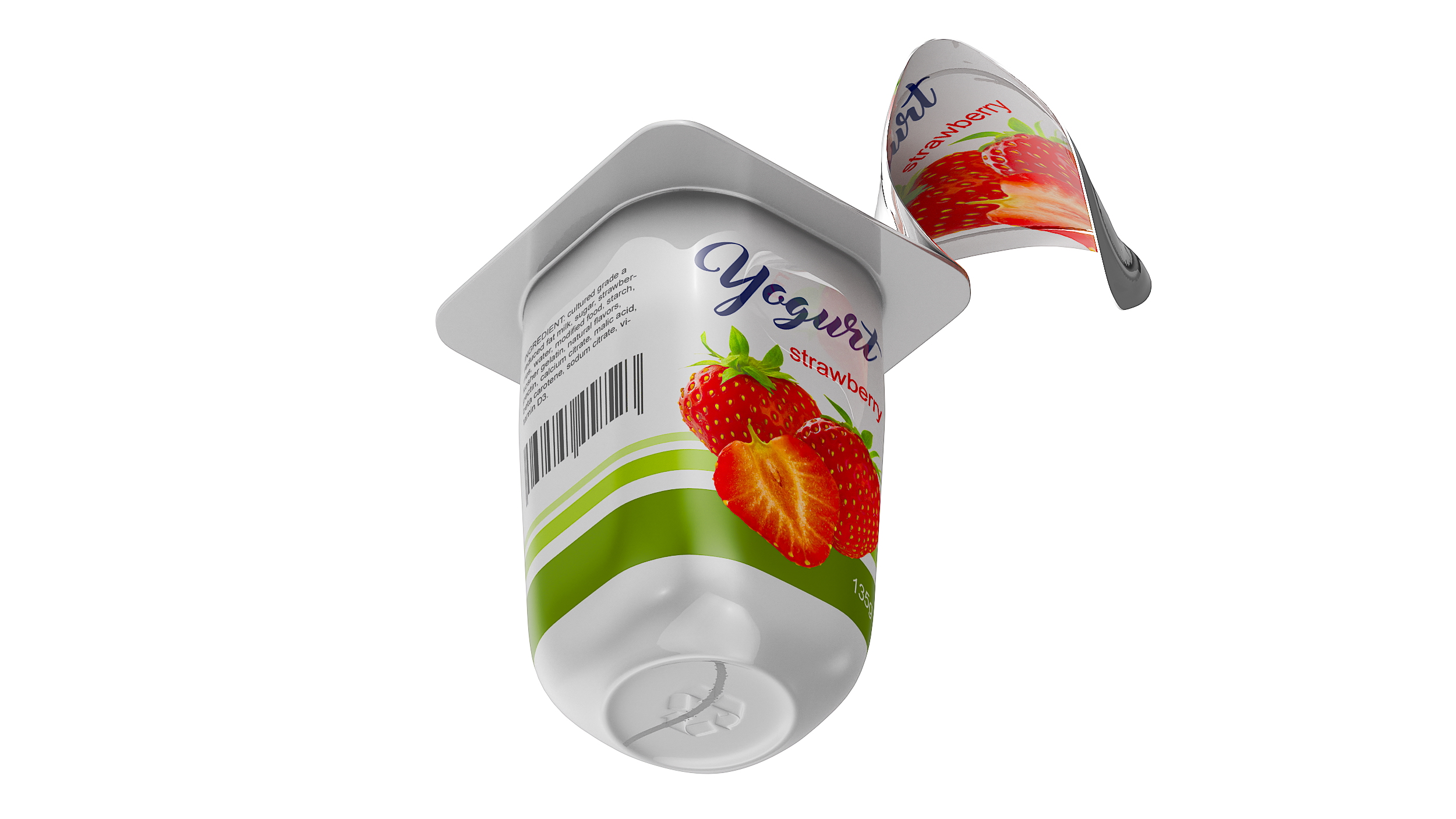 3D Yogurt Cup Strawberry Open Mockup model