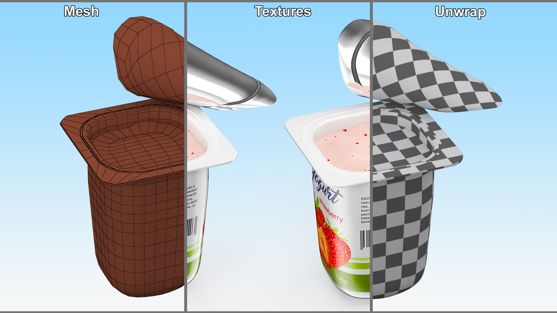 3D Yogurt Cup Strawberry Open Mockup model