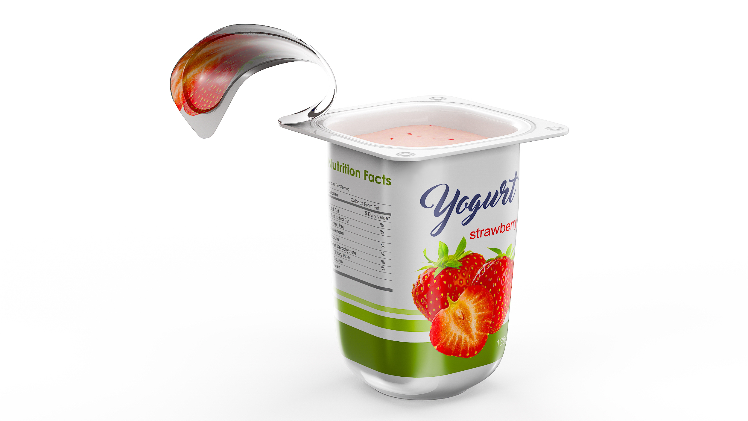 3D Yogurt Cup Strawberry Open Mockup model