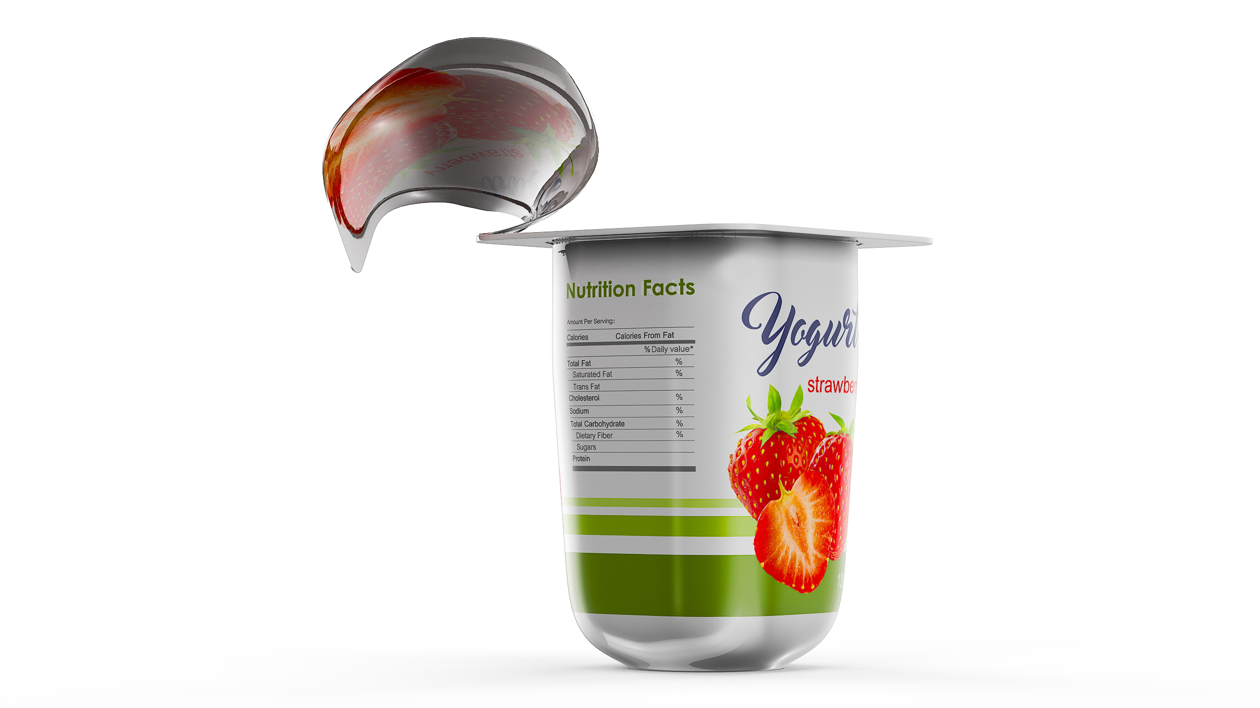 3D Yogurt Cup Strawberry Open Mockup model