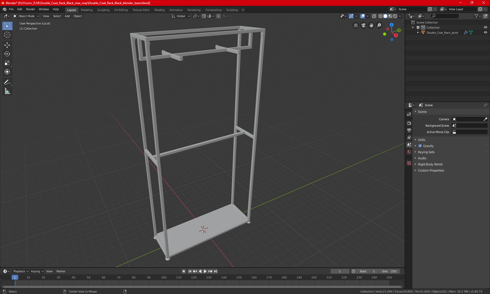 Double Coat Rack Black 3D