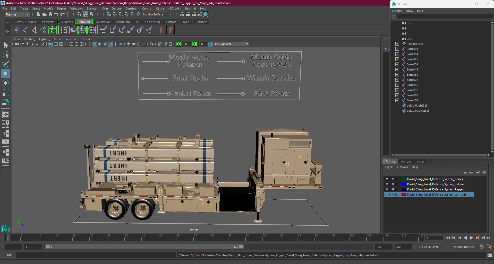 David Sling Israel Defense-System Rigged for Maya 3D model