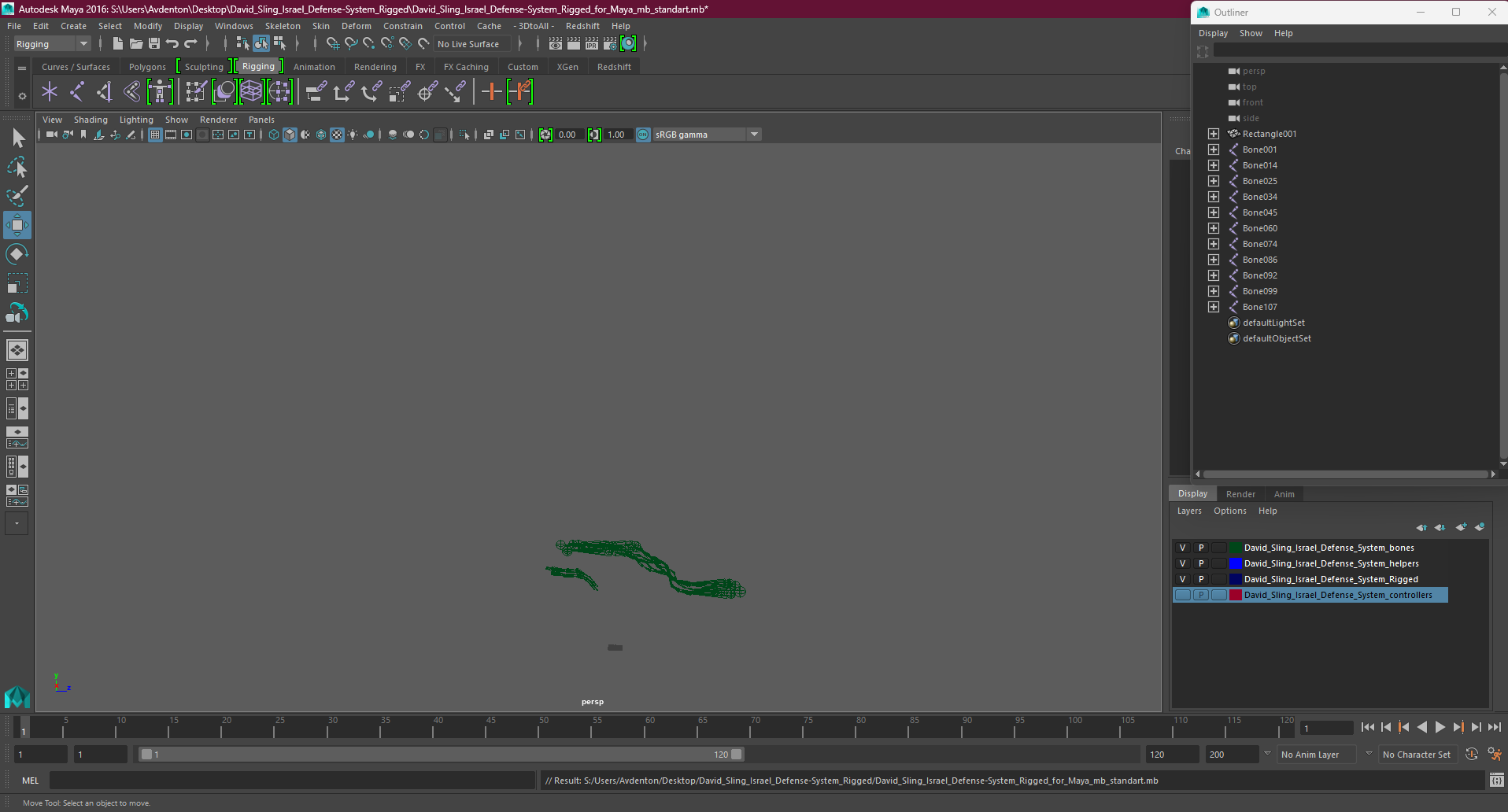 David Sling Israel Defense-System Rigged for Maya 3D model