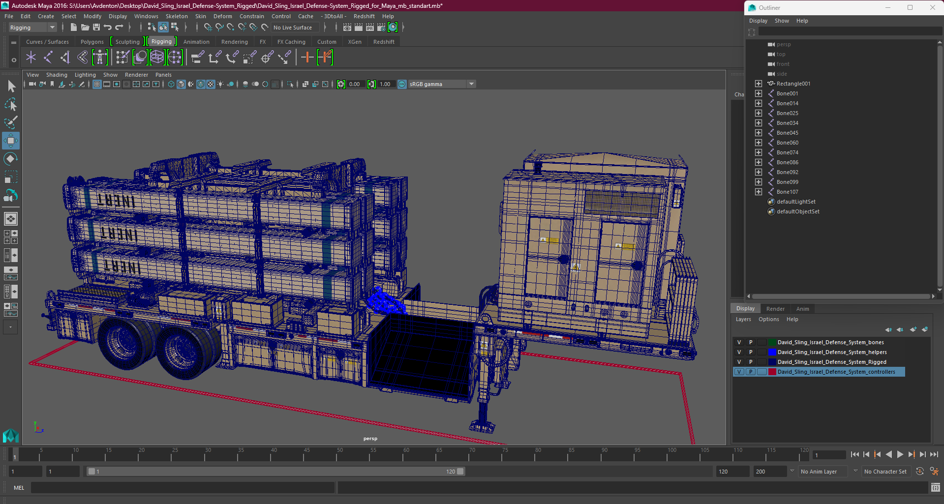 David Sling Israel Defense-System Rigged for Maya 3D model