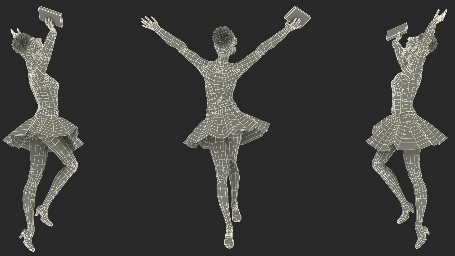 3D model Light Skin Young Black Female Student in School Uniform