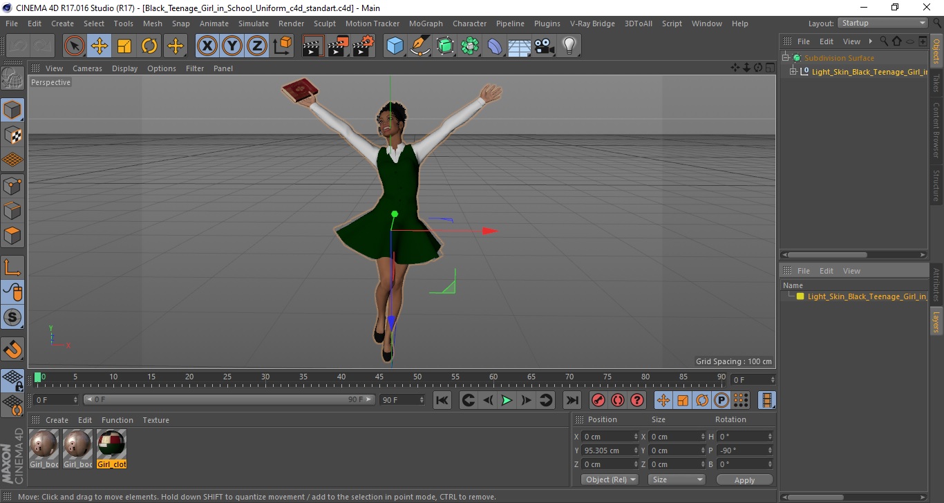 3D model Light Skin Young Black Female Student in School Uniform