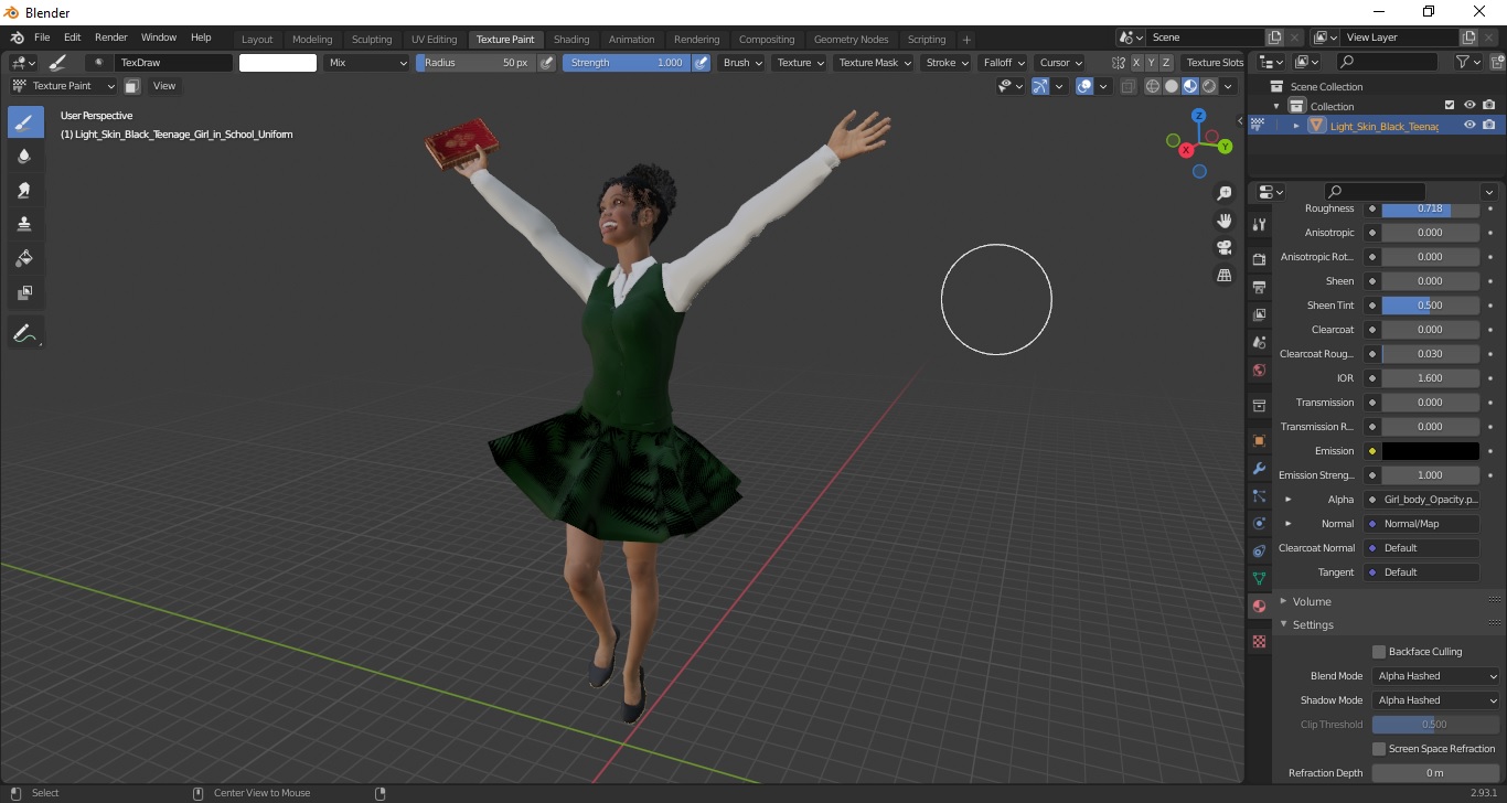 3D model Light Skin Young Black Female Student in School Uniform