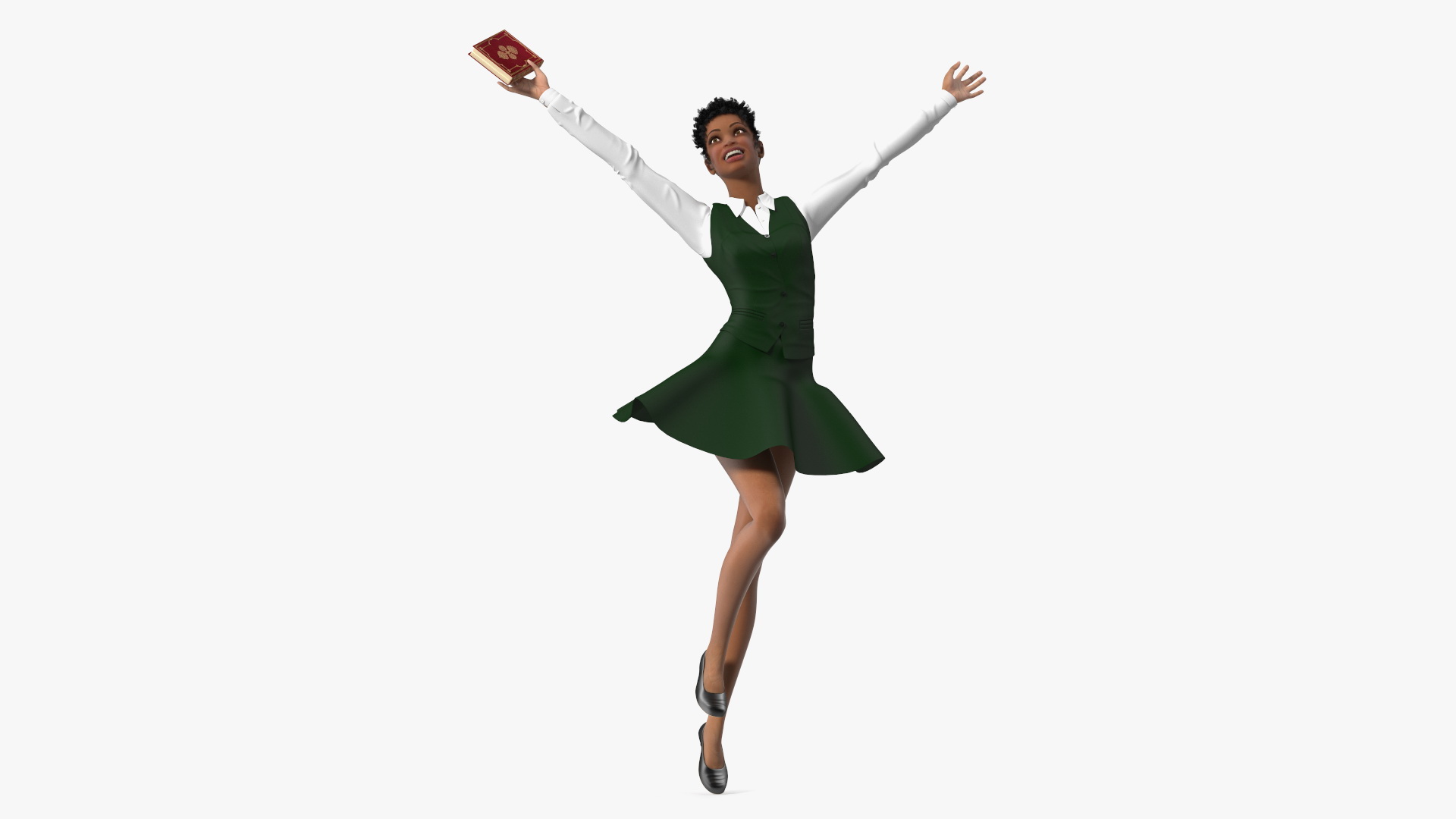3D model Light Skin Young Black Female Student in School Uniform