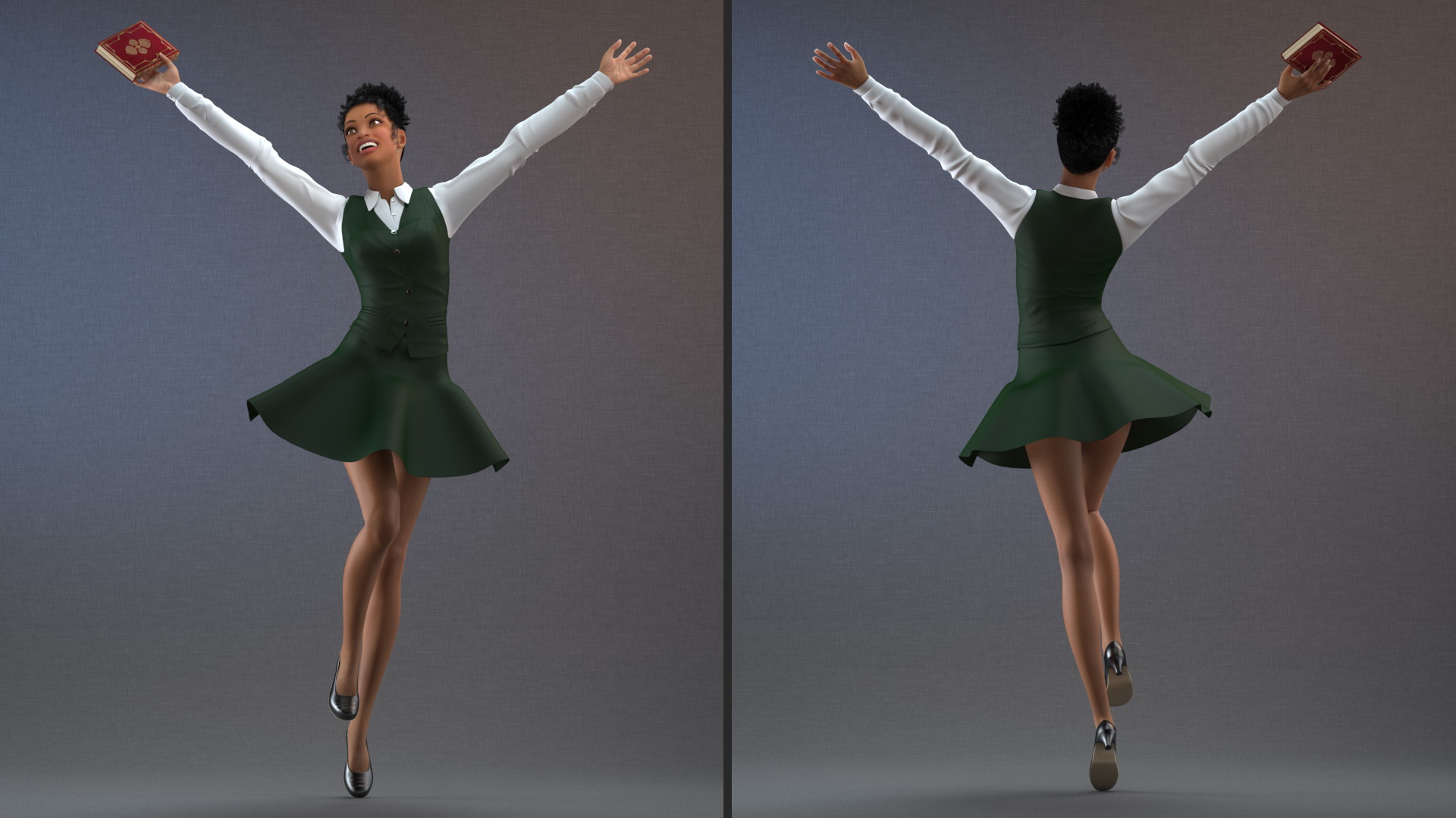 3D model Light Skin Young Black Female Student in School Uniform