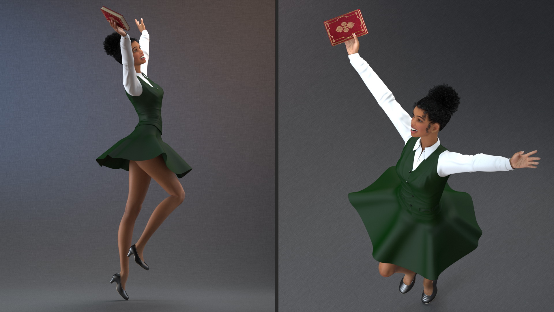 3D model Light Skin Young Black Female Student in School Uniform