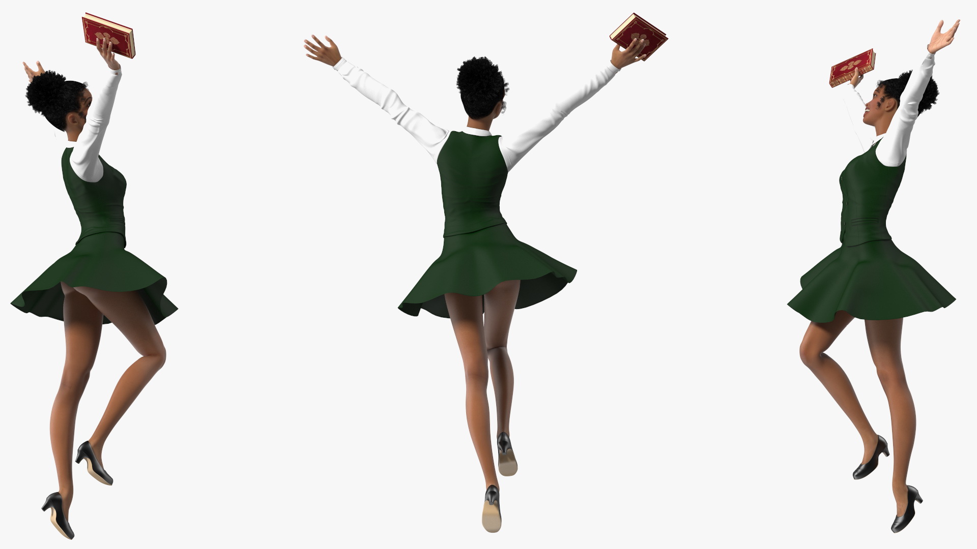 3D model Light Skin Young Black Female Student in School Uniform