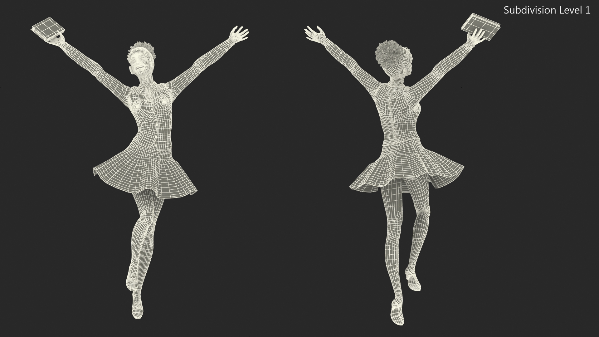 3D model Light Skin Young Black Female Student in School Uniform