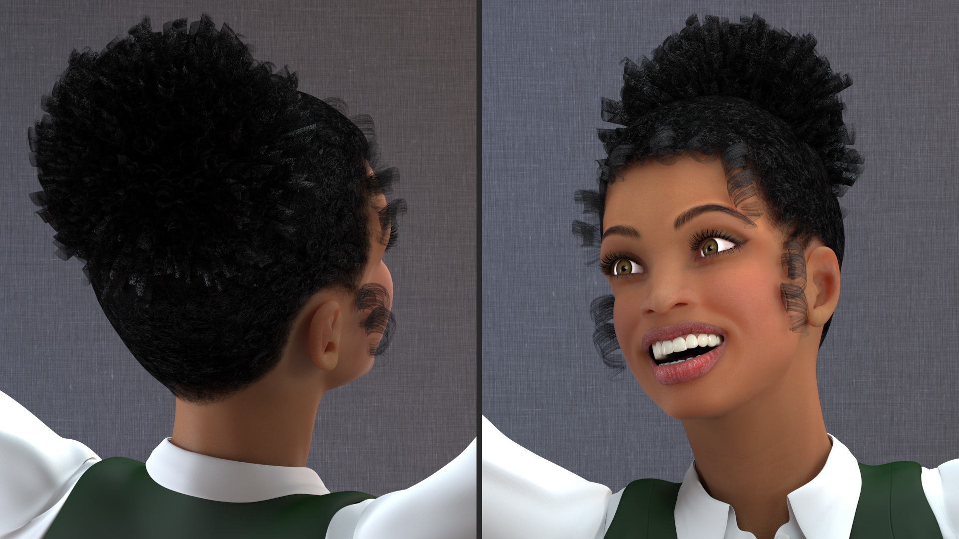 3D model Light Skin Young Black Female Student in School Uniform
