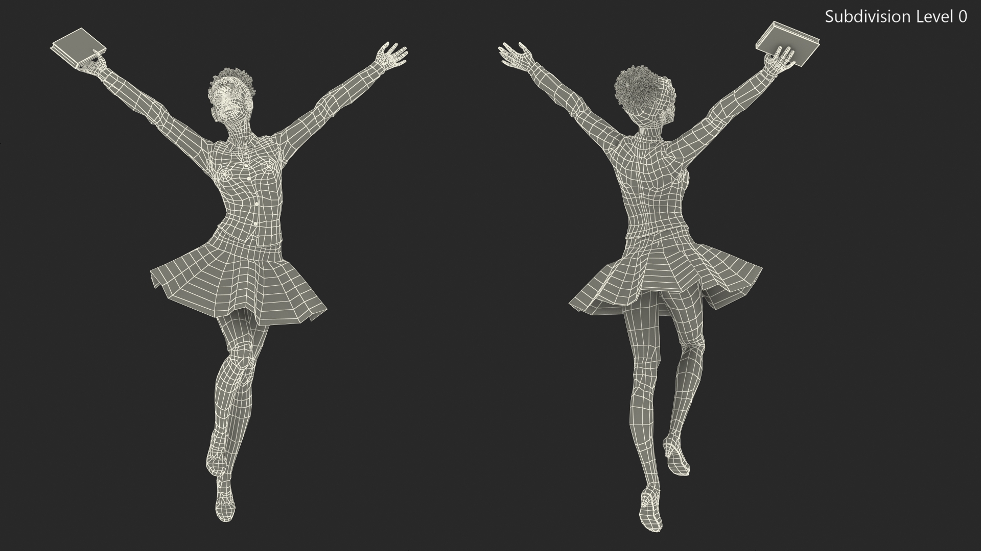 3D model Light Skin Young Black Female Student in School Uniform