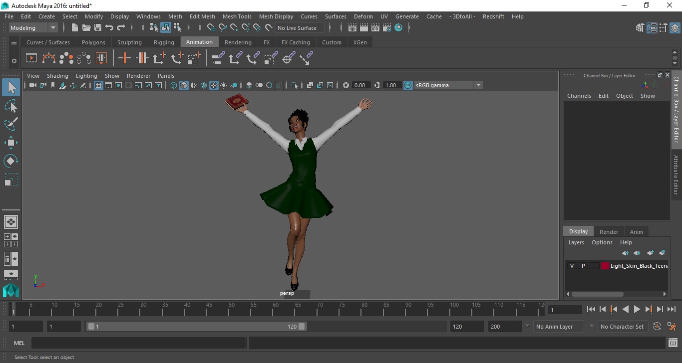 3D model Light Skin Young Black Female Student in School Uniform
