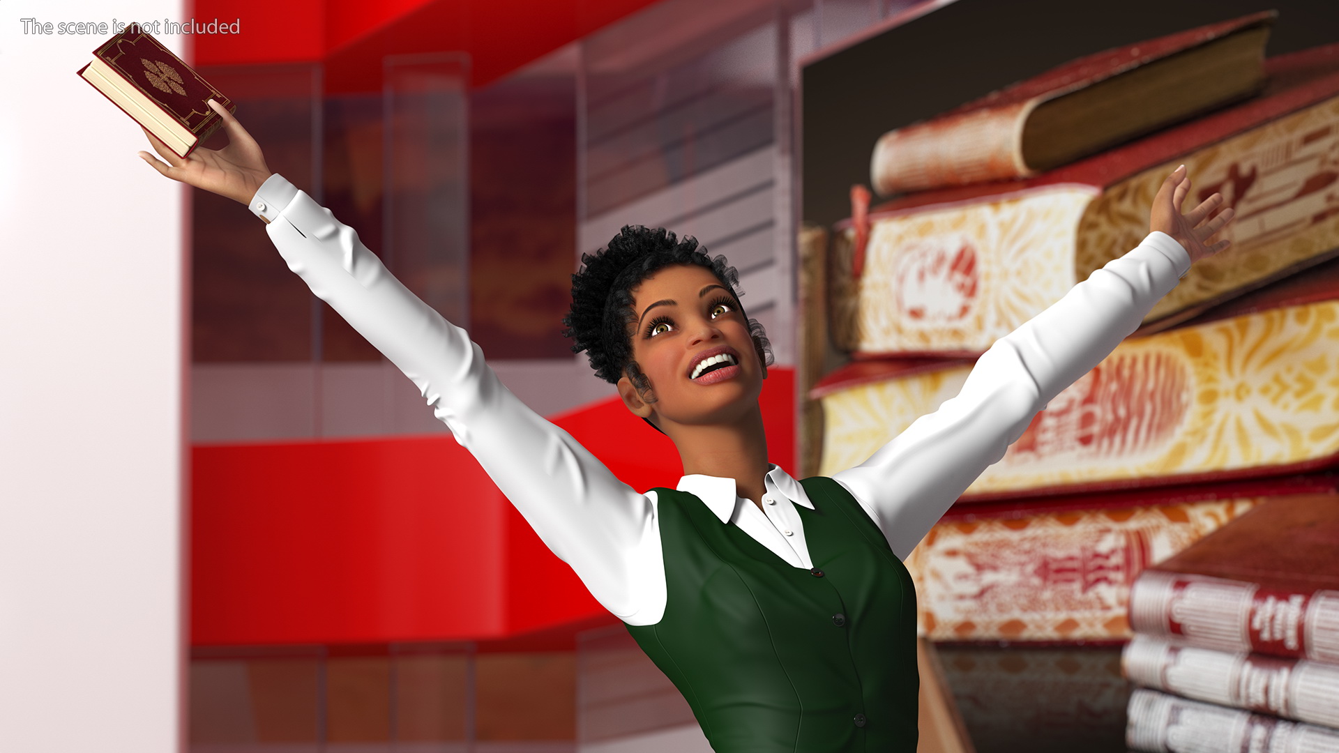 3D model Light Skin Young Black Female Student in School Uniform
