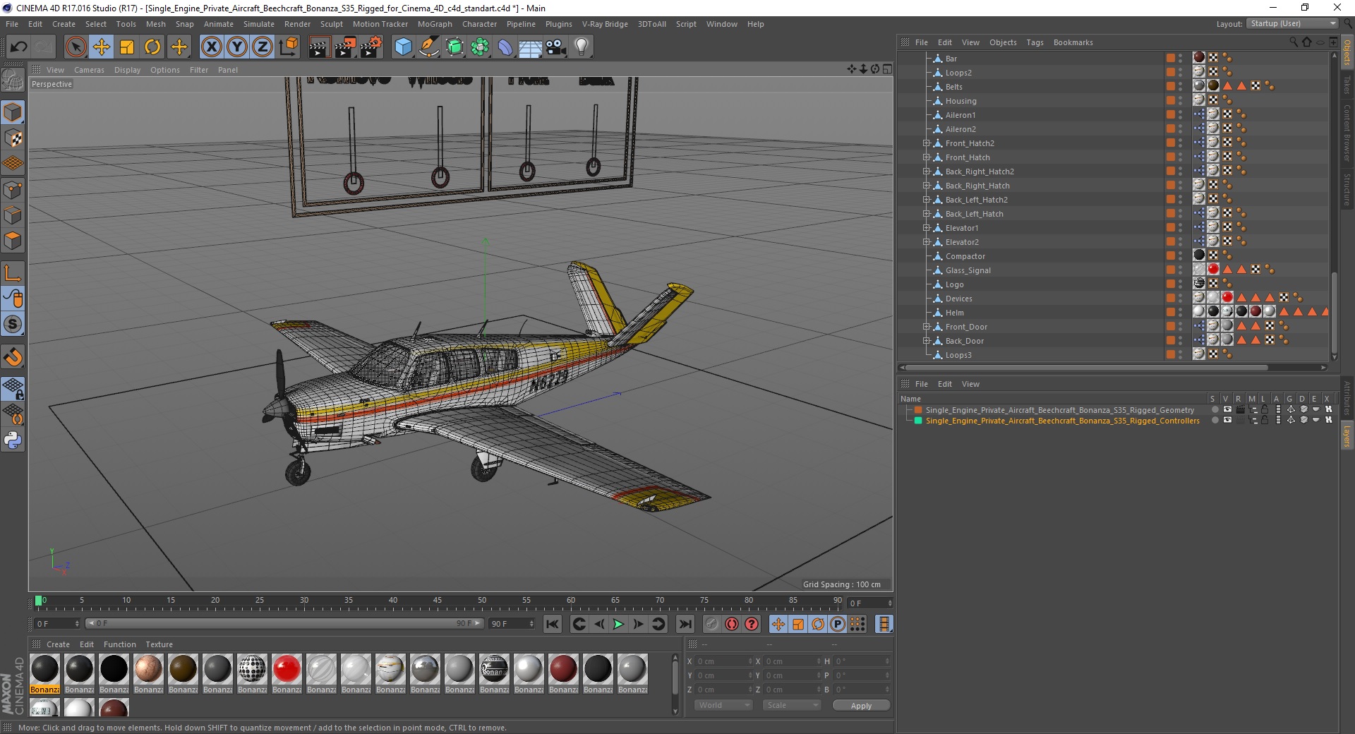 Single Engine Private Aircraft Beechcraft Bonanza S35 Rigged for Cinema 4D 3D model