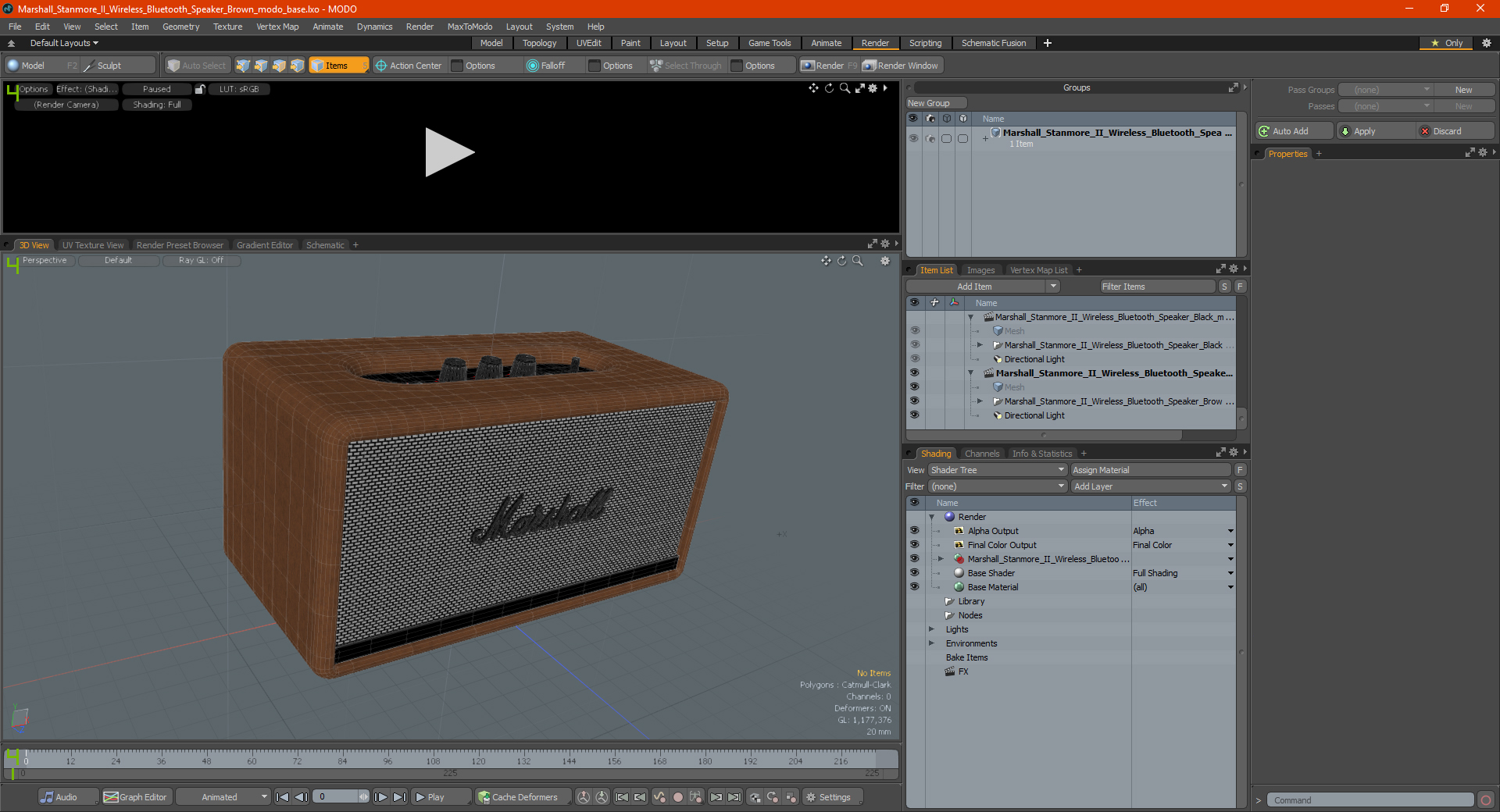 3D Marshall Stanmore II Wireless Bluetooth Speaker Brown model
