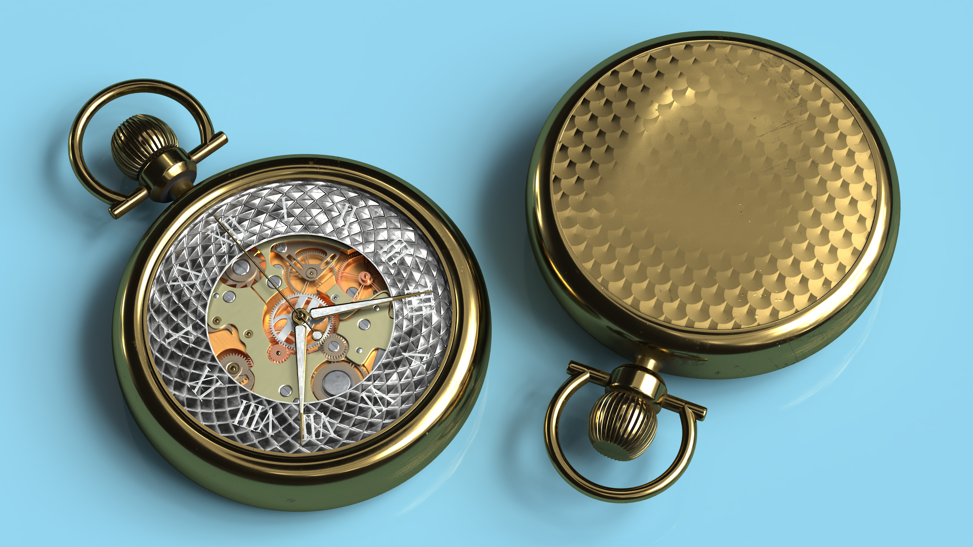 Gold Antique Pocket Watch Animated 3D model