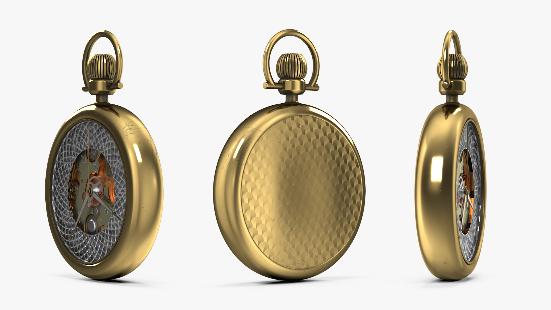 Gold Antique Pocket Watch Animated 3D model